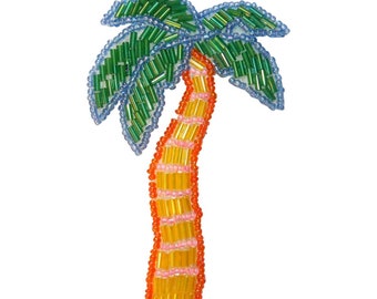 ID 8965 Tropical Palm Tree Patch Island Beach Coconut Beaded Iron On Applique