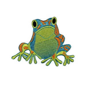 ID 0018A Sitting Frog Patch Looking Up Cute Baby Embroidered Iron On Applique