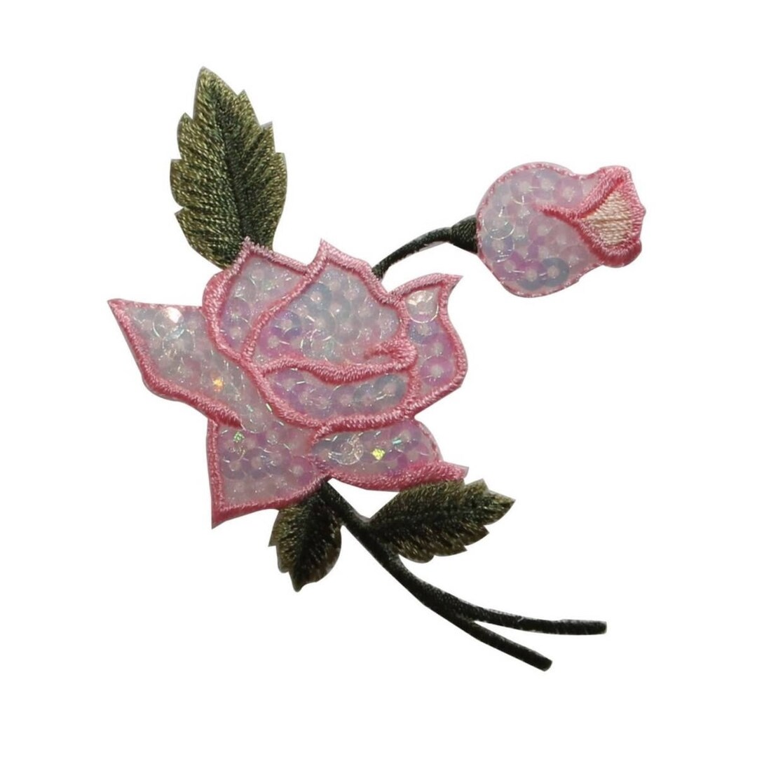 ID 6182 Sequin Pink Rose Tulip Patch Flower Love Embroidered