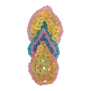 ID 8861 Sequin Flip Flop Patch Beach Thong Shoe Sandal Beaded Iron On Applique