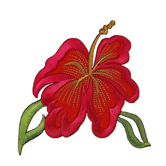 ID 6327 Pink Hibiscus Flower Patch Exotic Hawaii Embroidered Iron