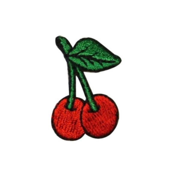 rot Kirsche Frucht Obst 7,5 x 7 cm Aufnäher / Bügelbild 