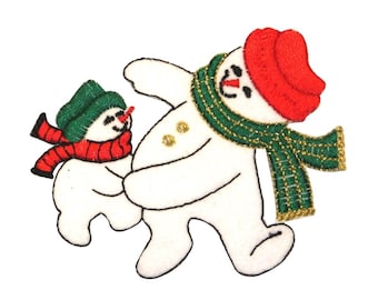 ID 8004 Snowmen Dancing Patch Snow Man Winter Scarf Embroidered Iron On Applique