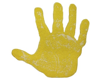 ID 9217 Gelb Handabdruck Aufbügler Symbol High Five Handfläche Bügelbild Applikation gestickt