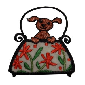 ID 8413 Parche para bolso de perrito con flores, Bolso para perro, Aplique bordado para planchar