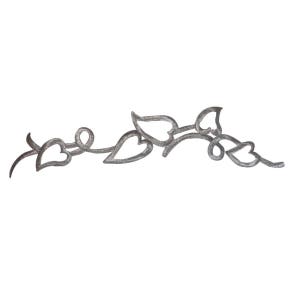 May include: A silver-colored metal decorative vine with heart-shaped leaves and curling tendrils. The vine is designed to be a decorative accent piece, possibly for home decor or craft projects. The design is simple and elegant.