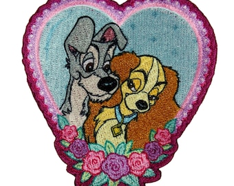 Lady & The Tramp in Love Patch Cute Heart Disney Dogs Craft Iron-On Applique