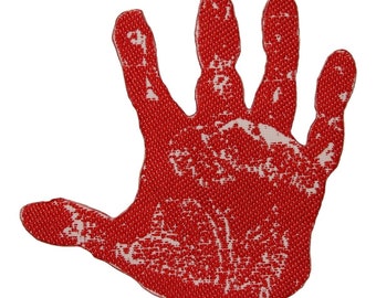 ID 9222 Red Handprint Patch Symbol High Five Palm Iron On Embroidered Applique