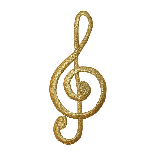 ID 9157 Gold Treble G Clef Patch Musical Note Symbol Embroidered IronOn Applique