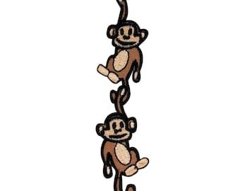 Cute Hanging Monkey Chain Patch Jungle Zoo Animal Embroidered Iron On Applique