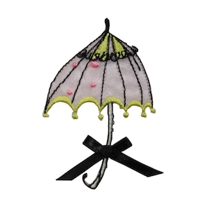 ID 7566 Umbrella With Black Bow Patch Parasol Rain Embroidered Iron On Applique