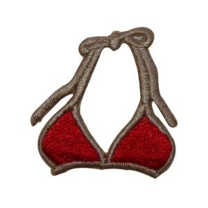 May include: Red and beige embroidered bikini top patch.