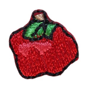 May include: Red embroidered felt apple patch with a green stem and leaf.