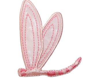 ID 0479C Pink Sheer Dragonfly Patch Garden Fairy Embroidered Iron On Applique