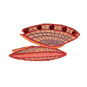 ID 0328Z Paire de coquillages, écusson de palourdes, huîtres de mer, fer brodé sur appliqué