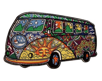 Dan Morris Hippie Bus Van Patch des années 60 psychédélique Art brodé de fer sur Applique