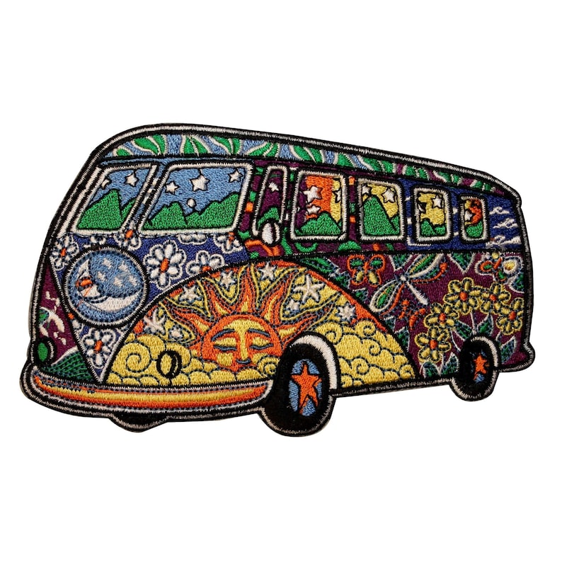 Dan Morris Hippie Bus Van Patch psychedelischen 60er Jahre Kunst gesticktes Eisen auf Applikationen Bild 1
