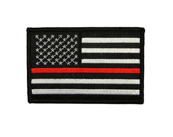 American Flag Thin Red Line Patch Firefighter USA Embroidered Iron On Applique