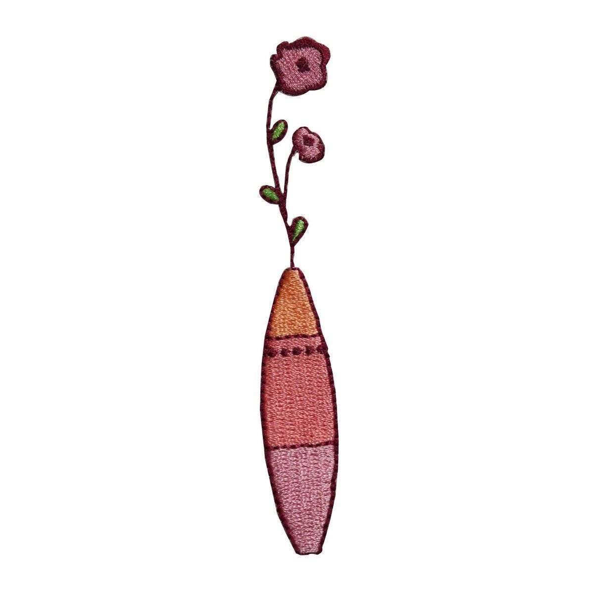 ID 6212 Pink Flowers in Vase Patch Pot Garden Decor Embroidered