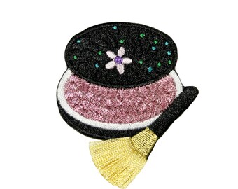 ID 7762 Black Compact Brush Patch Fashion Iron On Embroidered Applique