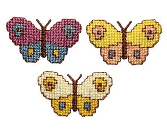 ID 2162ABC Set of 3 Knit Style Butterfly Patches Bug Embroidered IronOn Applique