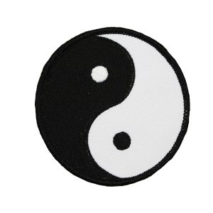 May include: Black and white yin yang symbol embroidered on a round patch.