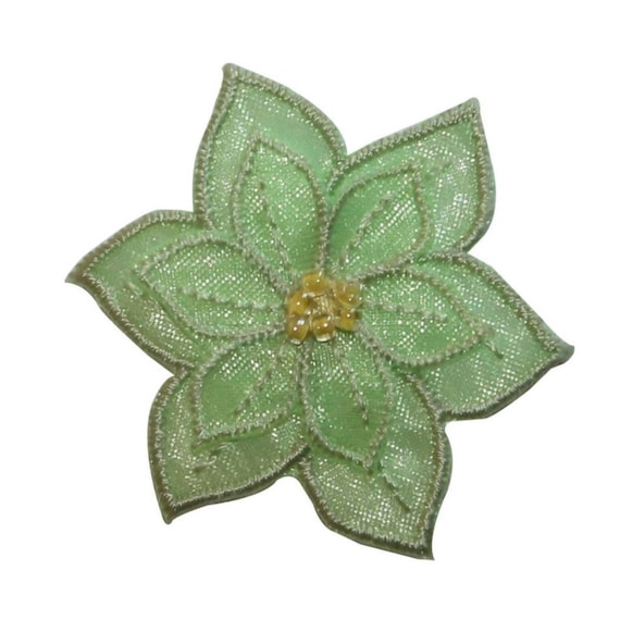 ID 6659 Green Flower Symbol Patch Head Plant Blossom Embroidered