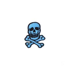 May include: A blue skull and crossbones patch with black outlines.
