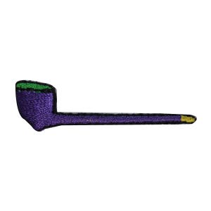 May include: Purple embroidered pipe with a green rim and a yellow tip.
