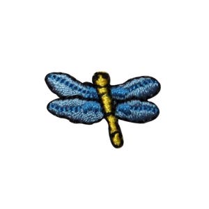 May include: Blue and yellow embroidered dragonfly iron-on patch.