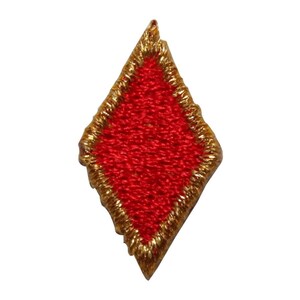May include: A red diamond-shaped patch with a gold embroidered border.