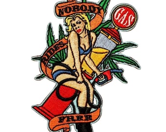 Nobody Rides For Free Lady Patch Biker Pot Gas Embroidered Iron On Applique