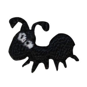 May include: Black felt ant applique with white eyes. This iron-on patch is perfect for adding a whimsical touch to clothing, bags, or other fabric crafts.