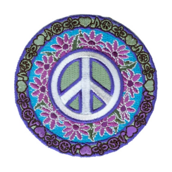 FLOWER PEACE SIGN Iron On Patch Love Peace Biker Woodstock Love Summer