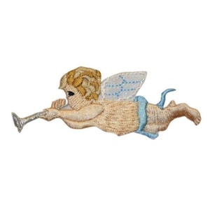 ID 0159B Angel Playing Horn Patch Flying Music Embroidered Iron On Applique