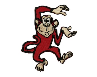Red Dancing Monkey Patch Happy Animal Jumping Embroidered Iron On Applique