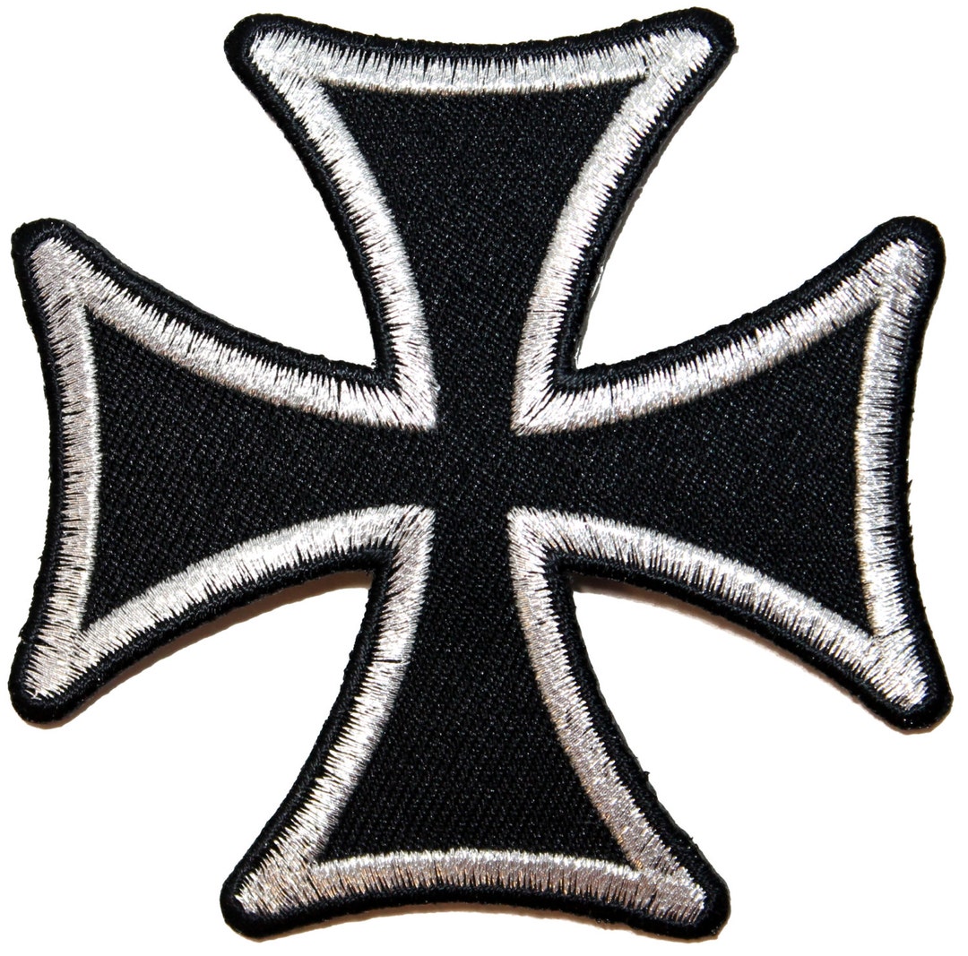3 Inch Silver on Black Maltese Cross Patch Symbol Embroidered Iron on Applique Etsy