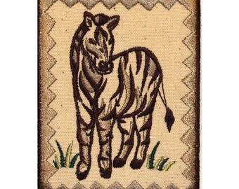 ID 0760 Zebra Portrait Patch Stripes Wild Zoo Badge Embroidered Iron On Applique