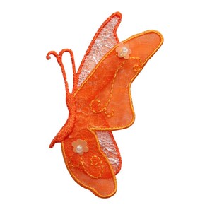 ID 8676 Orange Lace Butterfly Side Patch Garden Bug Embroidered Iron On Applique image 1
