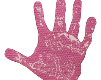 ID 9221 Dark Pink Handprint Patch Symbol High Five Iron On Embroidered Applique