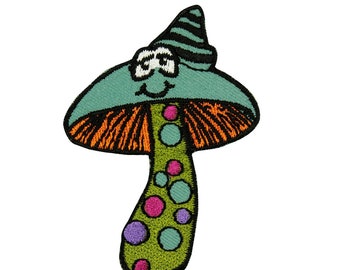 Toppa ricamata con fungo verde e cappello, stile hippie psichedelico, da applicare con ferro da stiro