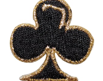 May include: Black embroidered club suit patch with a gold outline.