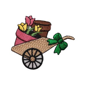ID 7022 Flower Garden Wagon Patch Spring Plant Cart Embroidered Iron On Applique