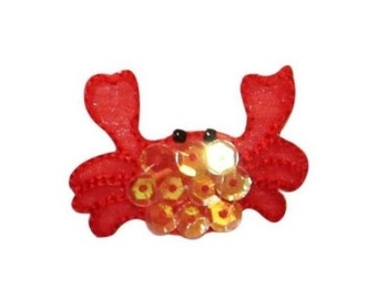 ID 0317B Red Sequin Crab Patch Tropical Sea Life Embroidered Iron On Applique