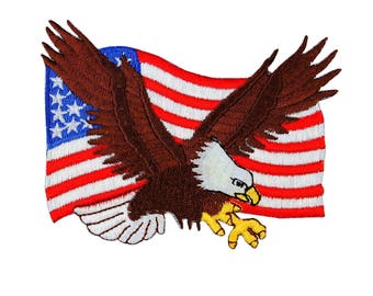 Bald Eagle American Flag Patch Patriot USA Freedom Embroidered Iron On Applique