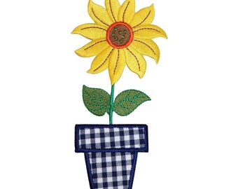 ID 7048 Planter Colorful Flowers Patch Garden Potted Embroidered IronOn Applique