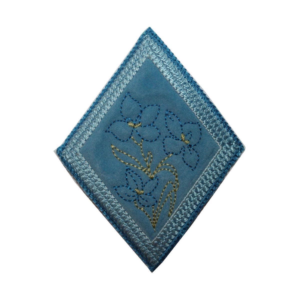 ID 6619 Blue Garden Flower Badge Patch Picture Sign Embroidered
