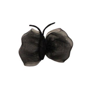 May include: A black butterfly-shaped hair clip made of sheer fabric with a wire frame.