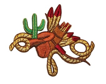ID 1326 Western Cowboy Scene Patch Desert Lasso Embroidered Iron On Applique
