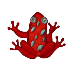 May include: Red frog with blue spots embroidered patch.